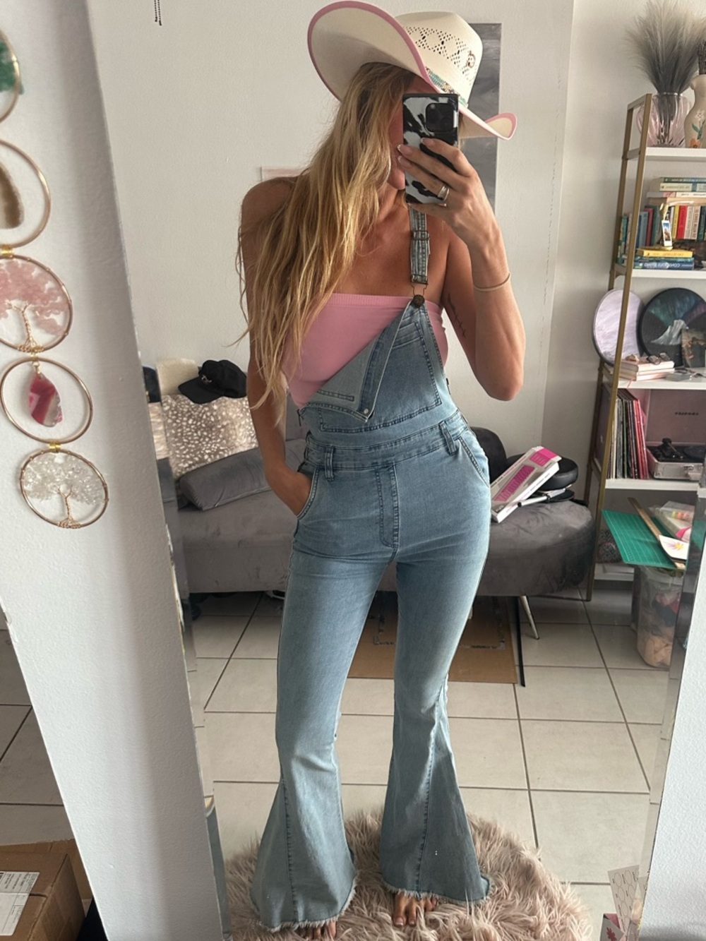 Show Me Your Mumu Denim Overalls Flare Leg Jumpsuit Bell Bottom